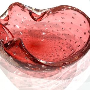 Vintage  Cranberry Murano Glass Bowl Ashtray